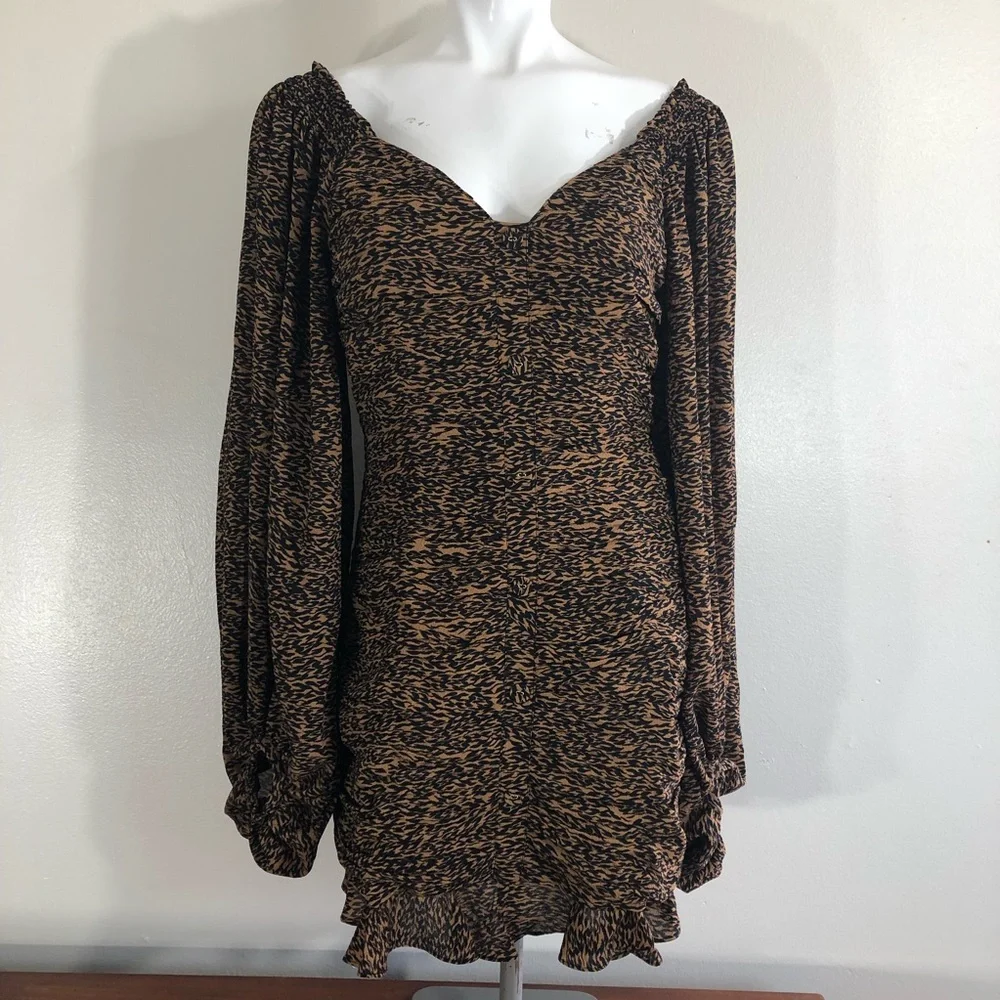 Ted Baker Wyatte Animal Print V-Neck Balloon Sleeve Ruched Bodycon Mini … - Picture 4 of 11